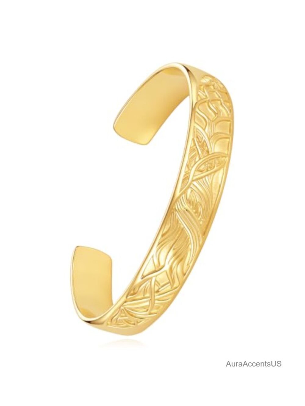 14K Gold Plated Open Cuff Hammered Tree Branch Bangle Bracelet Adjustable 6-9